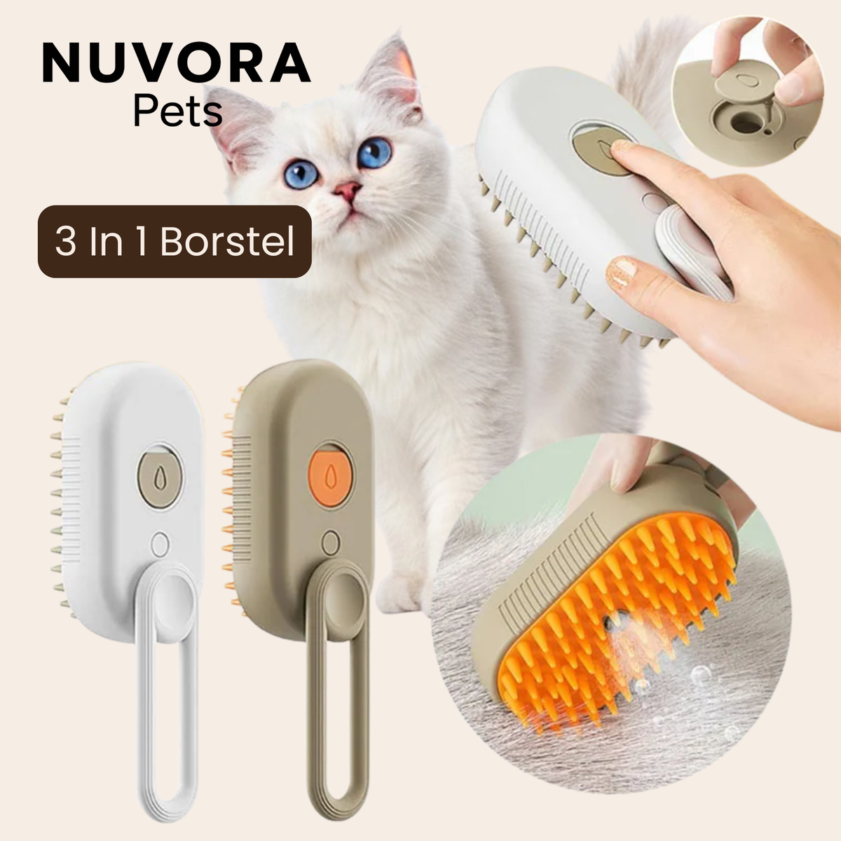 NuvoraPets® 3-in-1 electric steam brush for dogs and cats