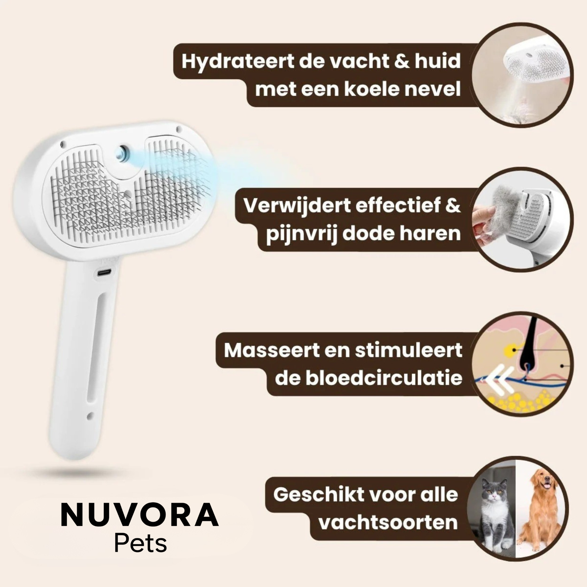 NuvoraPets® SteamBrush Pro - Professionele Vachtverzorgings Borstel voor Huisdieren
